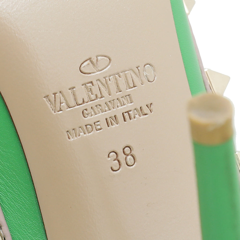 Valentino Green Rockstud Caged Ankle Strap Pump 38