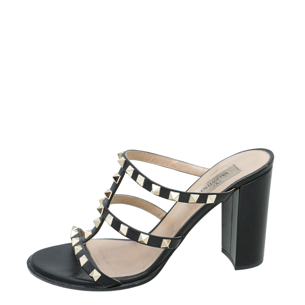 Valentino Black Rockstud Block Heeled Mules 39