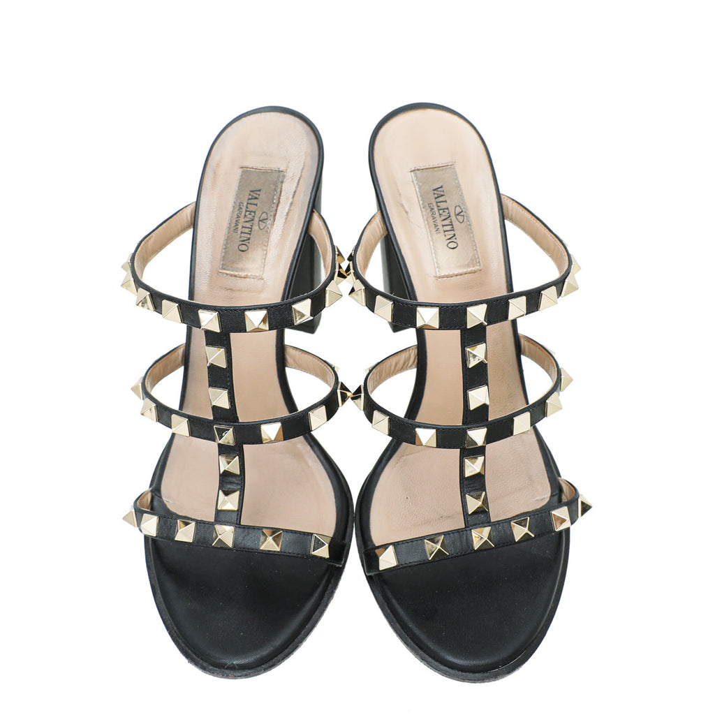 Valentino Black Rockstud Block Heeled Mules 39