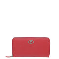 Valentino Red Crystal V Logo Zippy Wallet