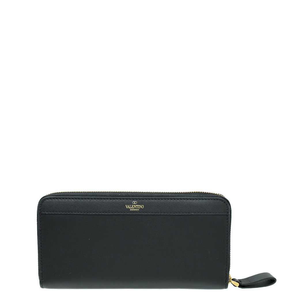 Valentino Black Vlogo Zip Around Wallet