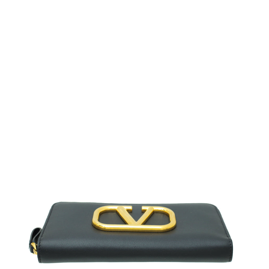 Valentino Black Vlogo Zip Around Wallet