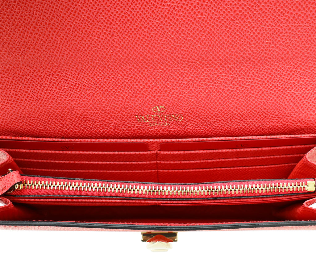 Valentino Red Rockstud Long Continental Wallet