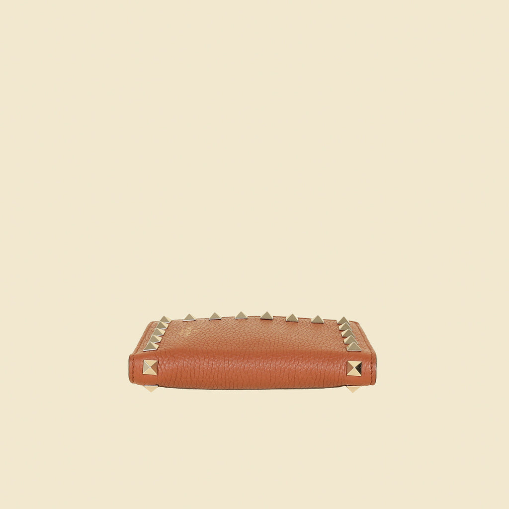 Valentino Brown Rockstud Leather Wallet