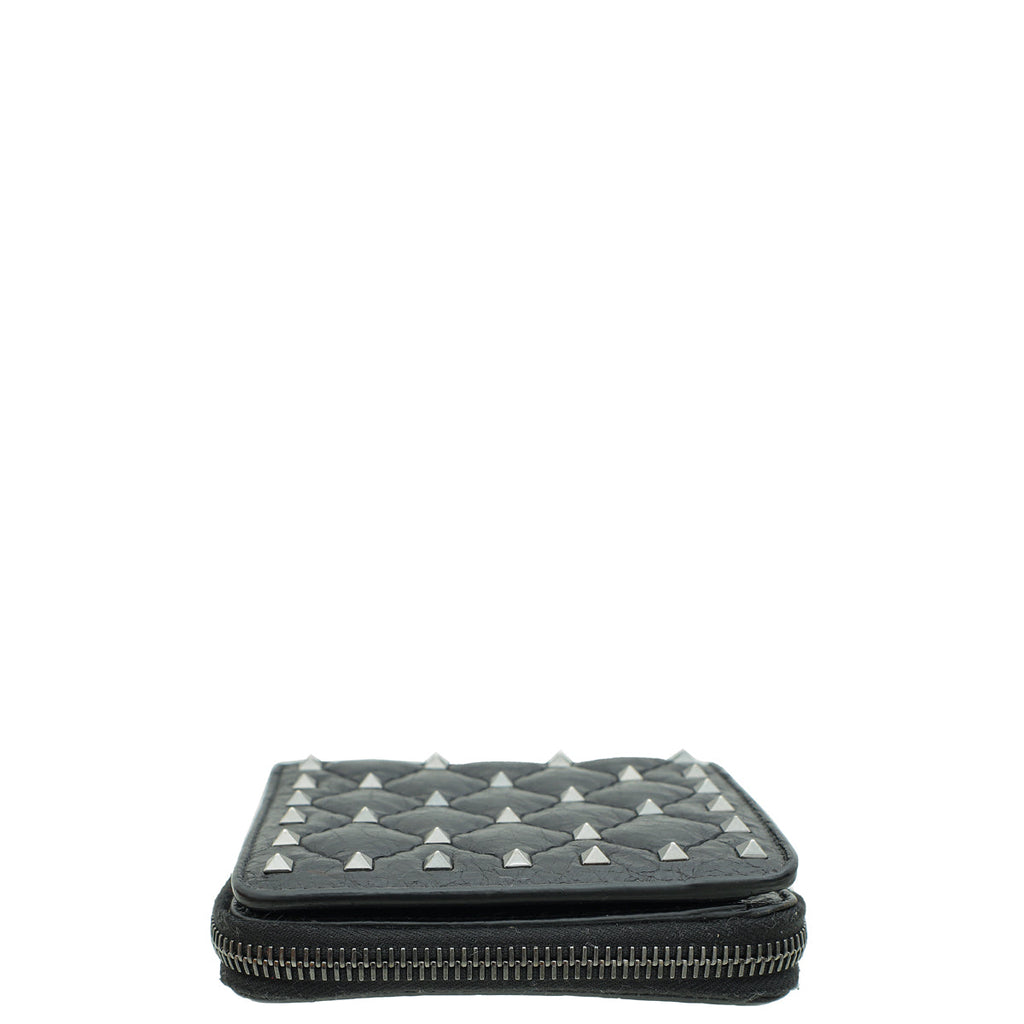Valentino Black Spike Rockstud Zip Around French Wallet