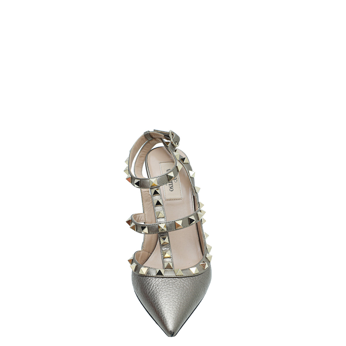 Valentino Metallic Olive Rockstud Caged Ankle Strap Pumps 38