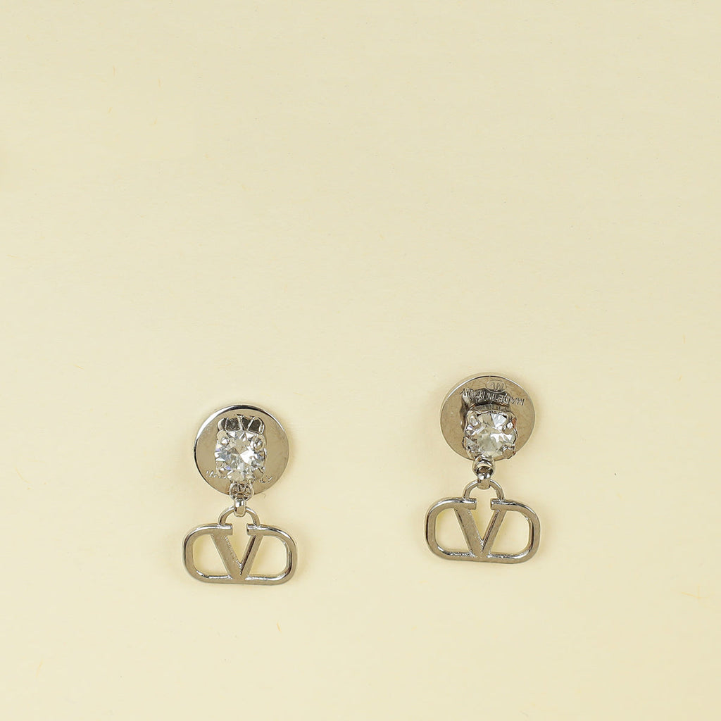 Valentino Silver Vlogo Drop Earrings