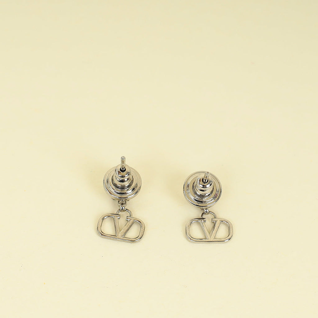 Valentino Silver Vlogo Drop Earrings