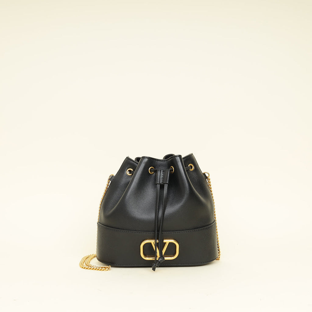 Valentino Black Vlogo Signature Mini Bucket Bag