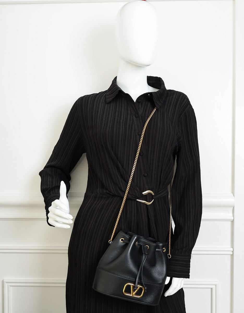 Valentino Black Vlogo Signature Mini Bucket Bag