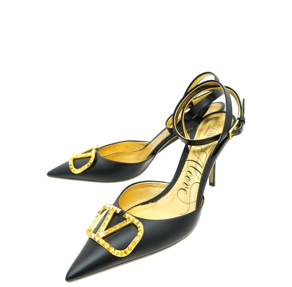 Valentino Black Vlogo Rockstud Slingback Pump 40