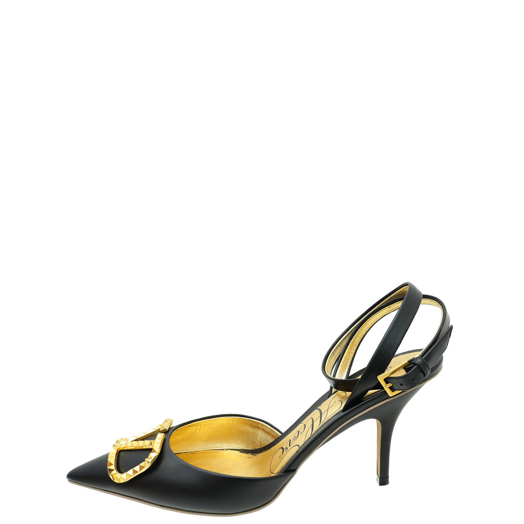 Valentino Black Vlogo Rockstud Slingback Pump 40