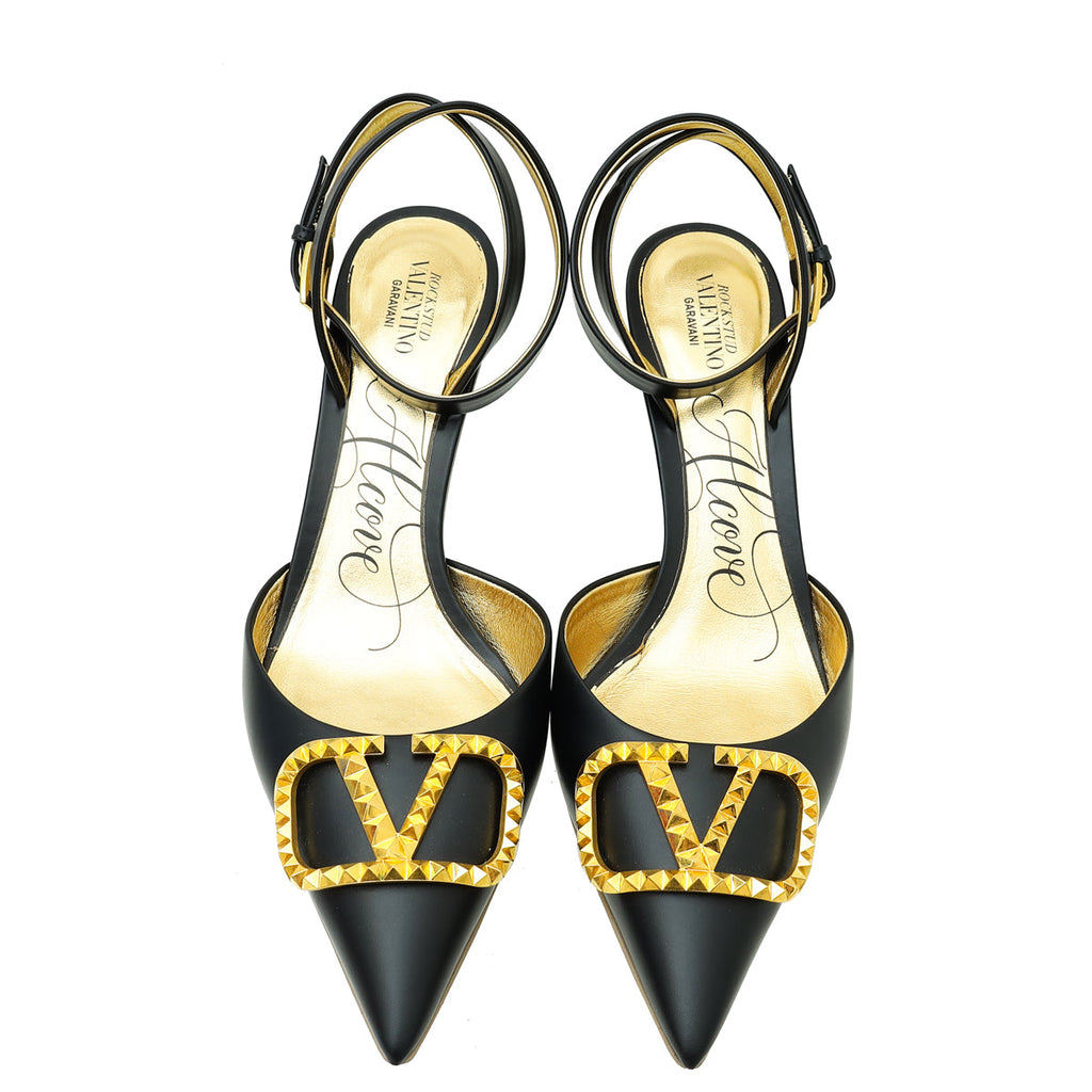 Valentino Black Vlogo Rockstud Slingback Pump 40