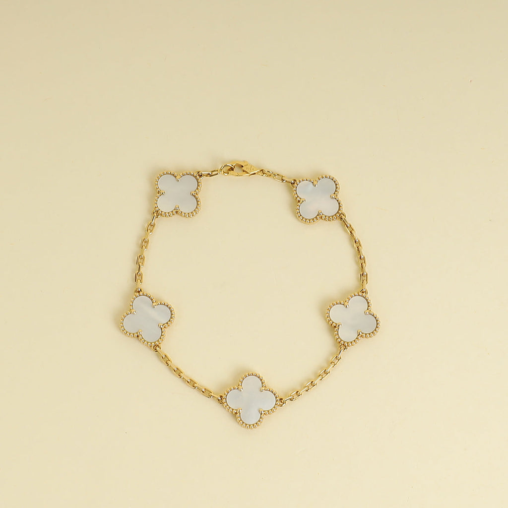 Van Cleef & Arpels 18K Yellow Gold Vintage Alhambra 5 MOP Motifs Bracelet