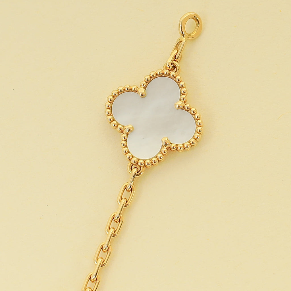 Van Cleef & Arpels 18K Yellow Gold Vintage Alhambra 5 MOP Motifs Bracelet