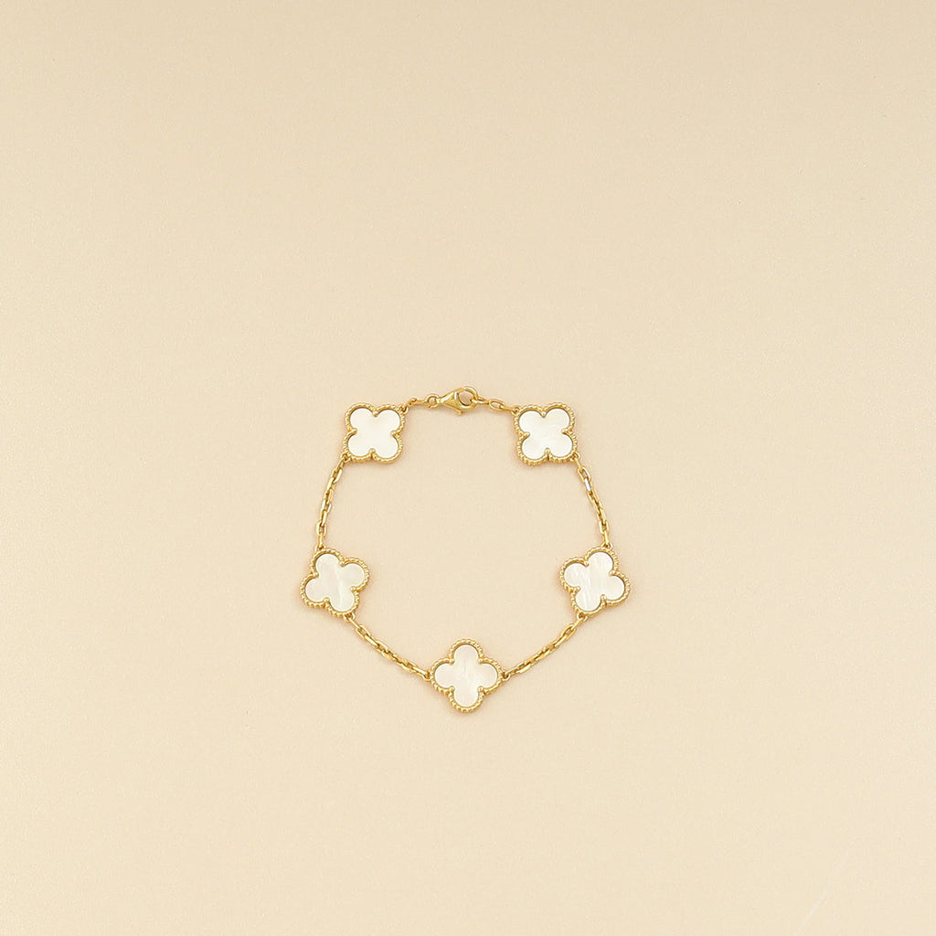 Van Cleef & Arpels 18K Yellow Gold 5 Motif MOP Vintage Alhambra Bracelet