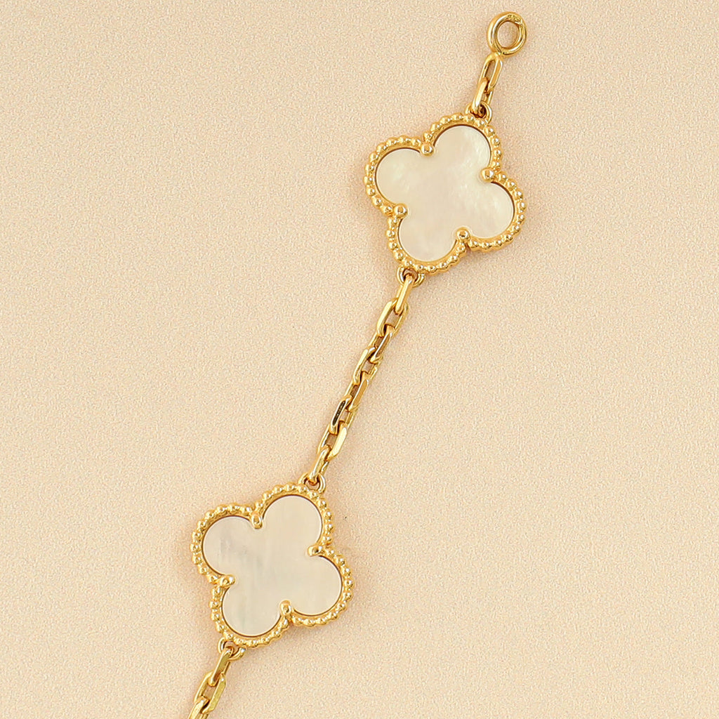 Van Cleef & Arpels 18K Yellow Gold 5 Motif MOP Vintage Alhambra Bracelet