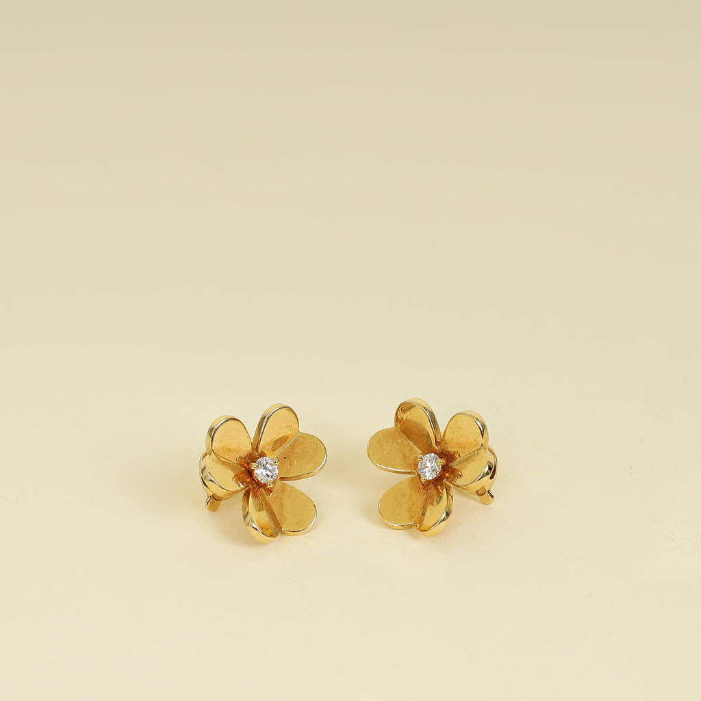 Van Cleef and Arpels 18K Yellow Gold Diamond Frivole Earrings Small Model