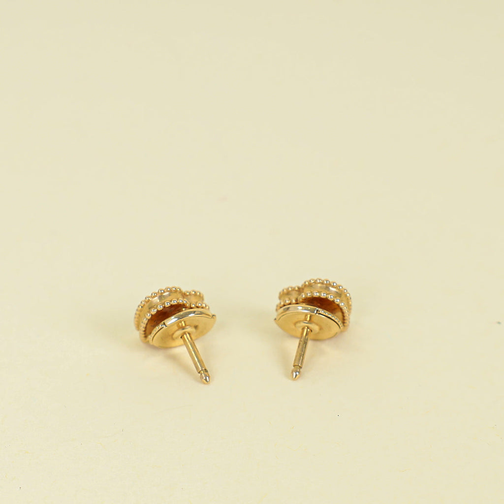 Van Cleef & Arpels 18K Rose Gold Sweet Alhambra Carnelian Heart Earrings