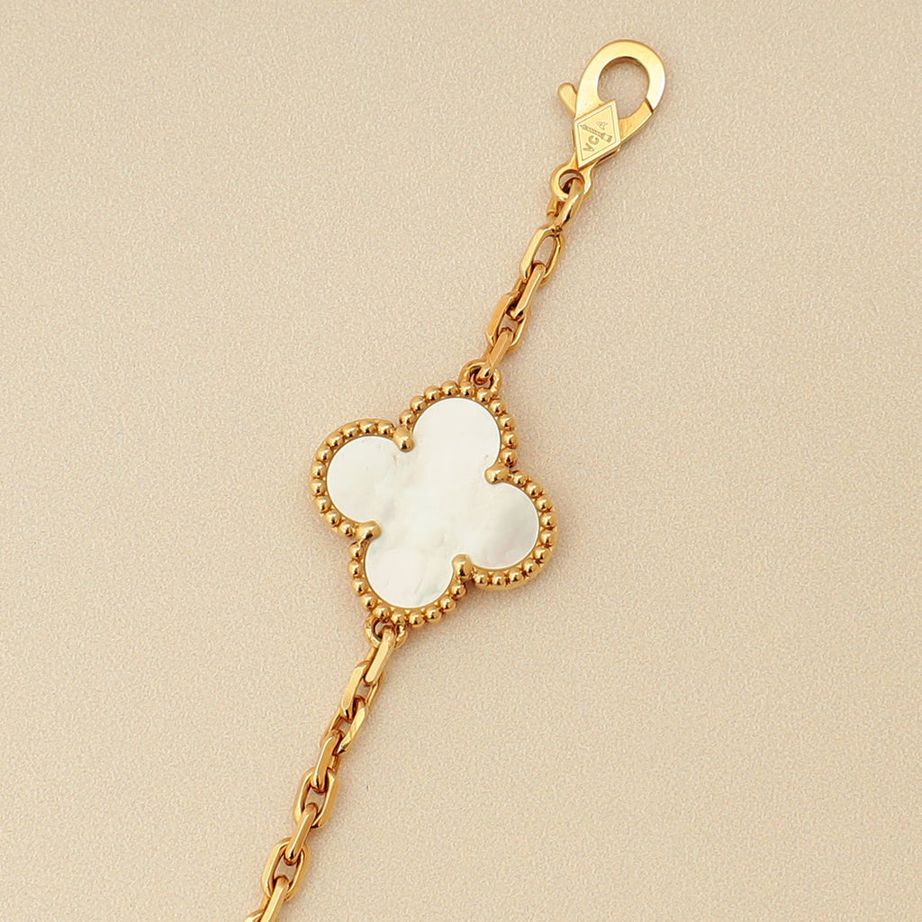 Van Cleef & Arpels 18K Yellow Gold MOP 10 Motifs Vintage Alhambra Necklace