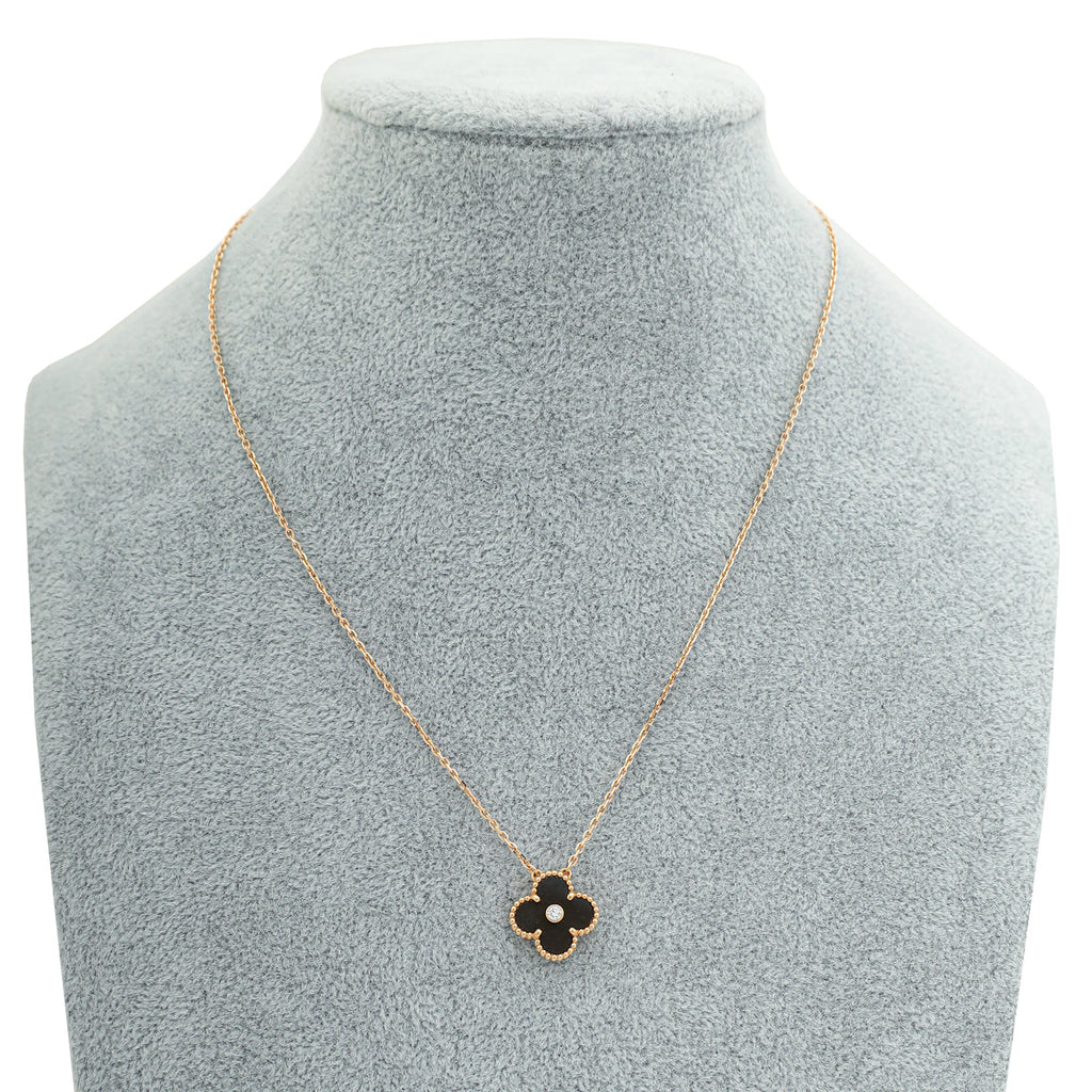 Van Cleef & Arpels 18K Rose Gold Diamond Silver Obsidian Vintage Alhambra Holiday 2023 Pendant Necklace