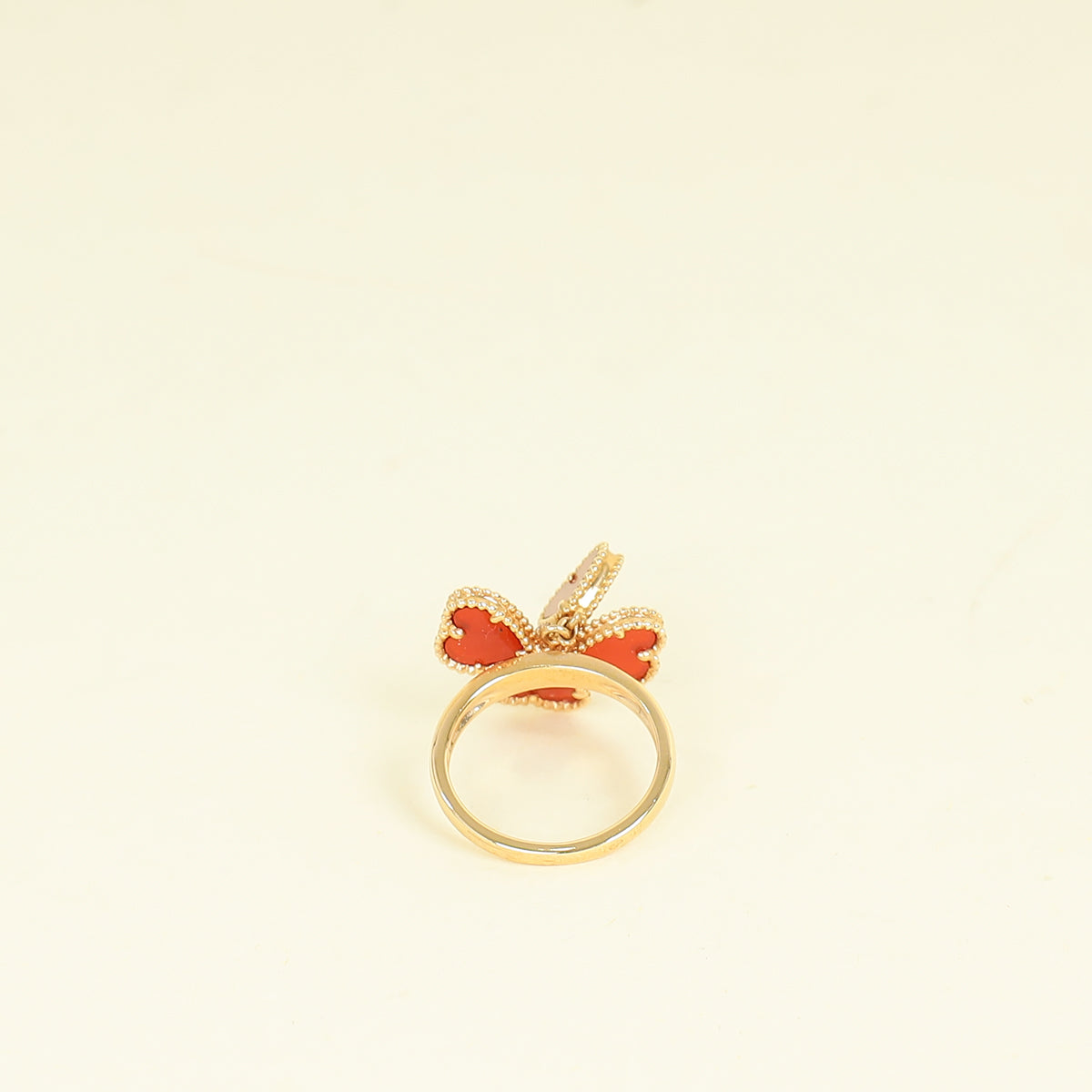 Van Cleef & Arpels 18K Rose Gold Sweet Heart Carnelian Diamond Ring 50