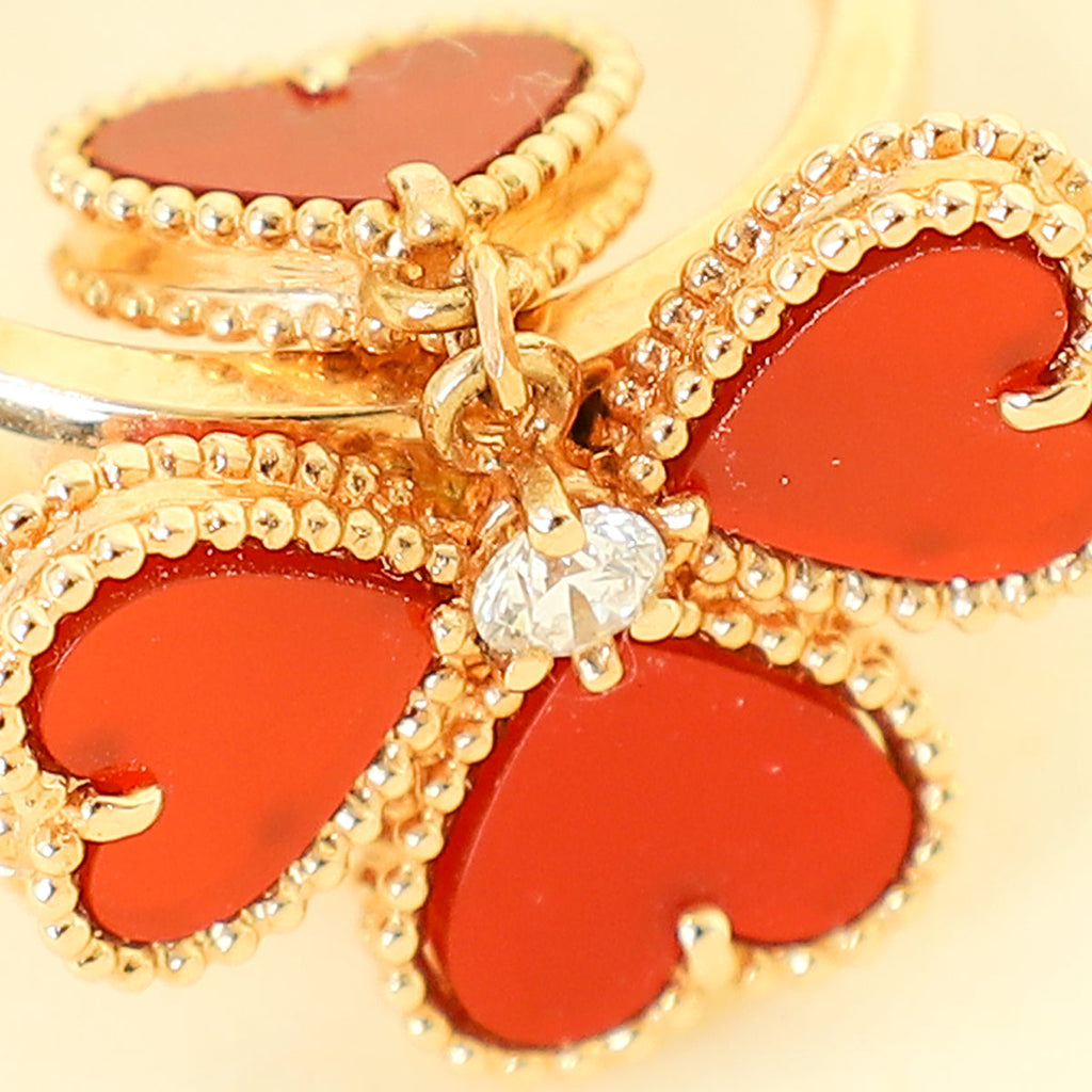 Van Cleef & Arpels 18K Rose Gold Sweet Heart Carnelian Diamond Ring 50