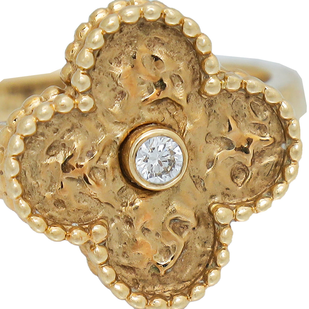 Van Cleef & Arpels 18K Yellow Gold Diamond Vintage Alhambra Ring 54