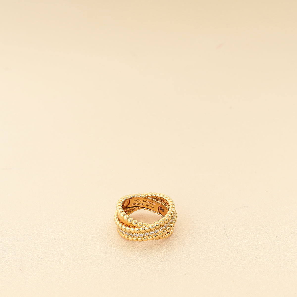 Van Cleef & Arpels 18K Yellow Gold Perlée Diamonds Duo Ring 50