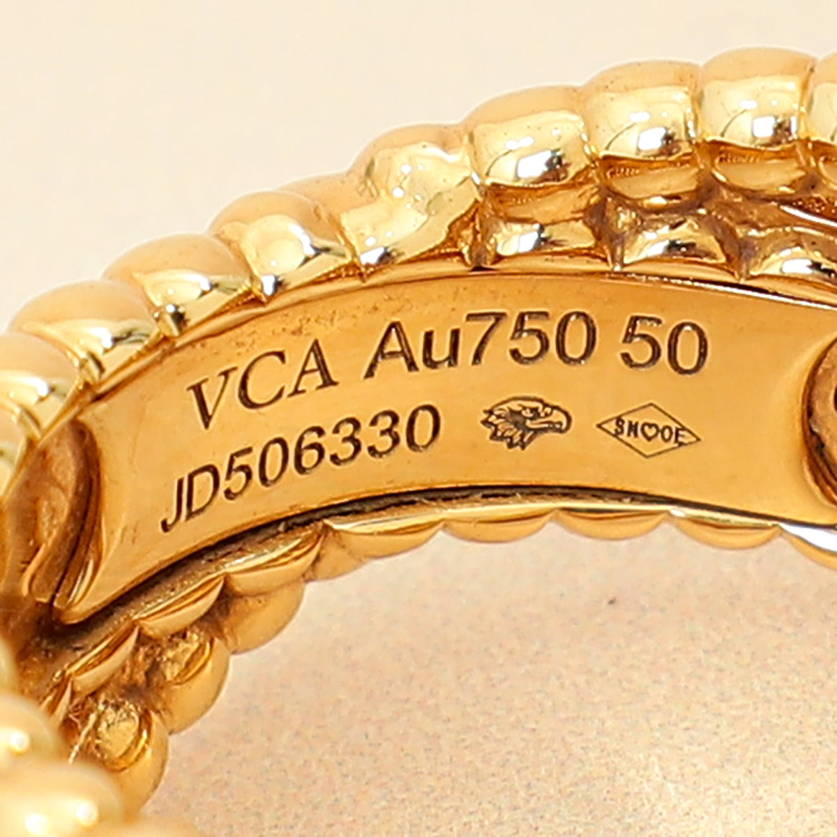 Van Cleef & Arpels 18K Yellow Gold Perlée Diamonds Duo Ring 50
