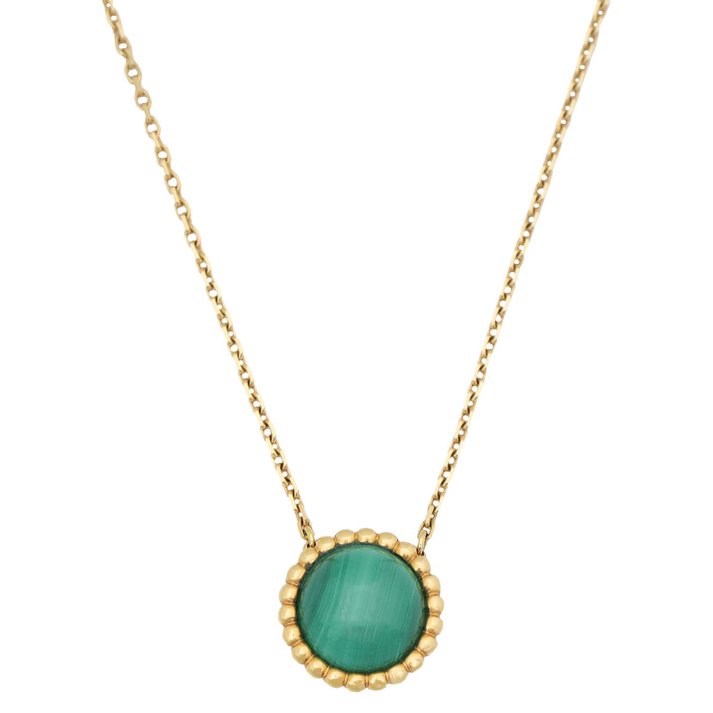 Van Cleef & Arpels 18K Yellow Gold Perlée Couleurs Pendant Malachite Necklace
