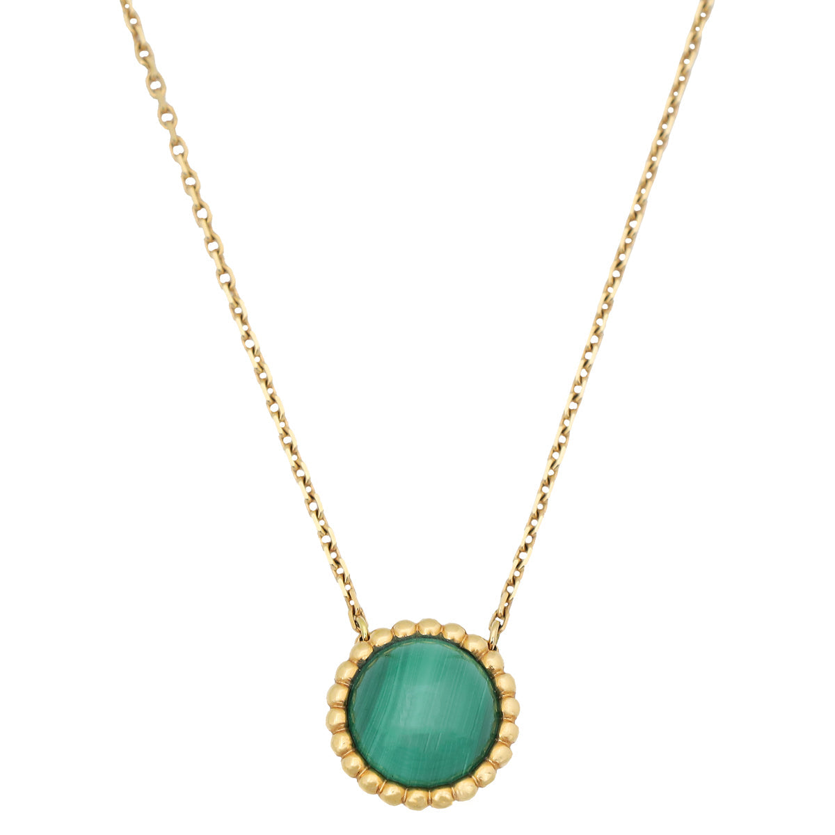 Van Cleef & Arpels 18K Yellow Gold Perlée Couleurs Pendant Malachite Necklace
