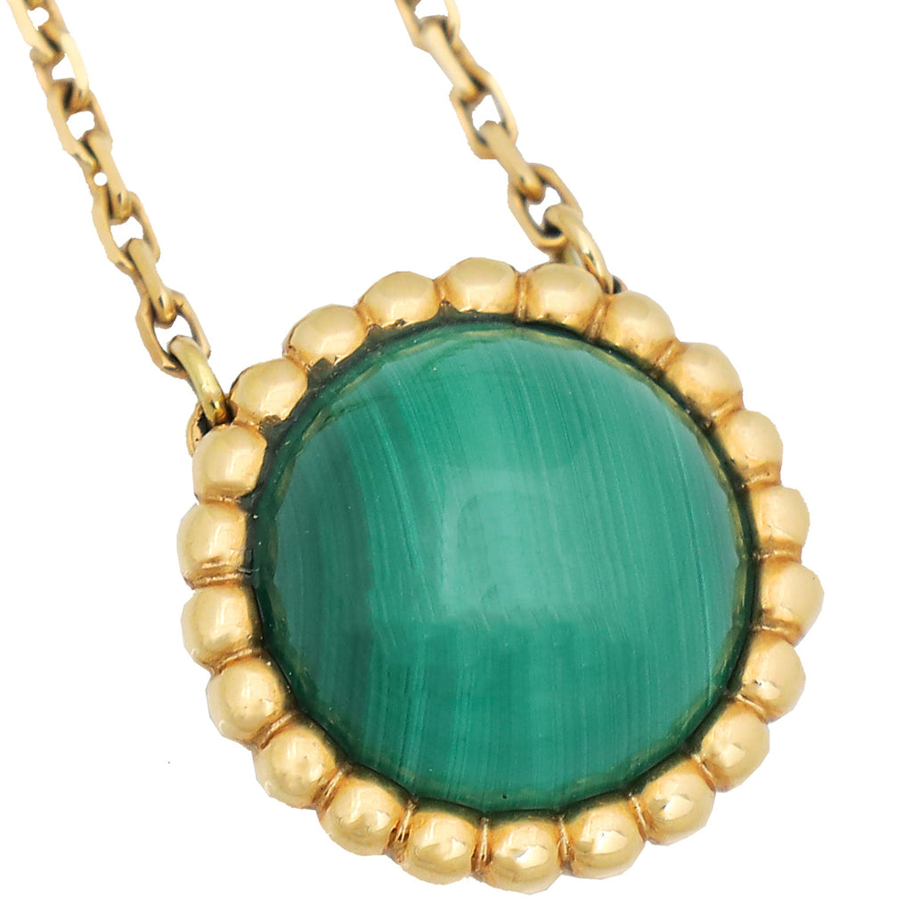 Van Cleef & Arpels 18K Yellow Gold Perlée Couleurs Pendant Malachite Necklace