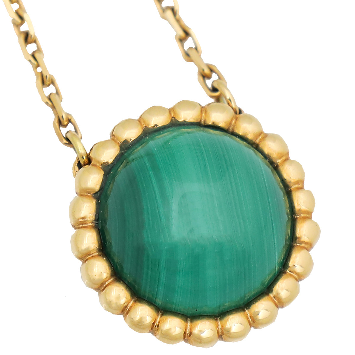 Van Cleef & Arpels 18K Yellow Gold Perlée Couleurs Pendant Malachite Necklace