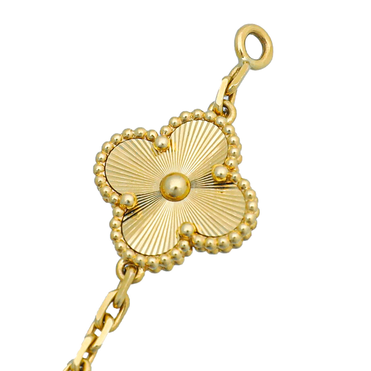 Van Cleef & Arpels 18K Yellow Gold Vintage Alhambra Guilloché 5 Motifs Bracelet