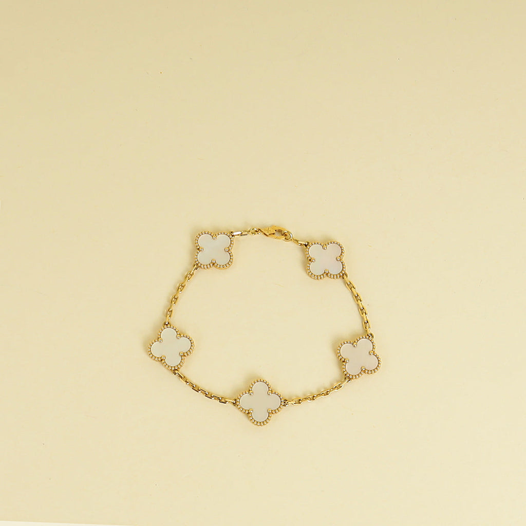 Van Cleef & Arpels 18K Yellow Gold Vintage Alhambra 5 Motifs MOP Bracelet