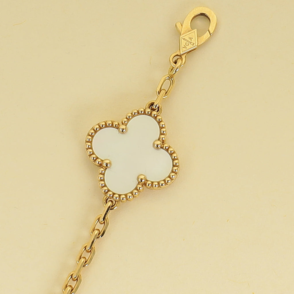 Van Cleef & Arpels 18K Yellow Gold Vintage Alhambra 5 Motifs MOP Bracelet