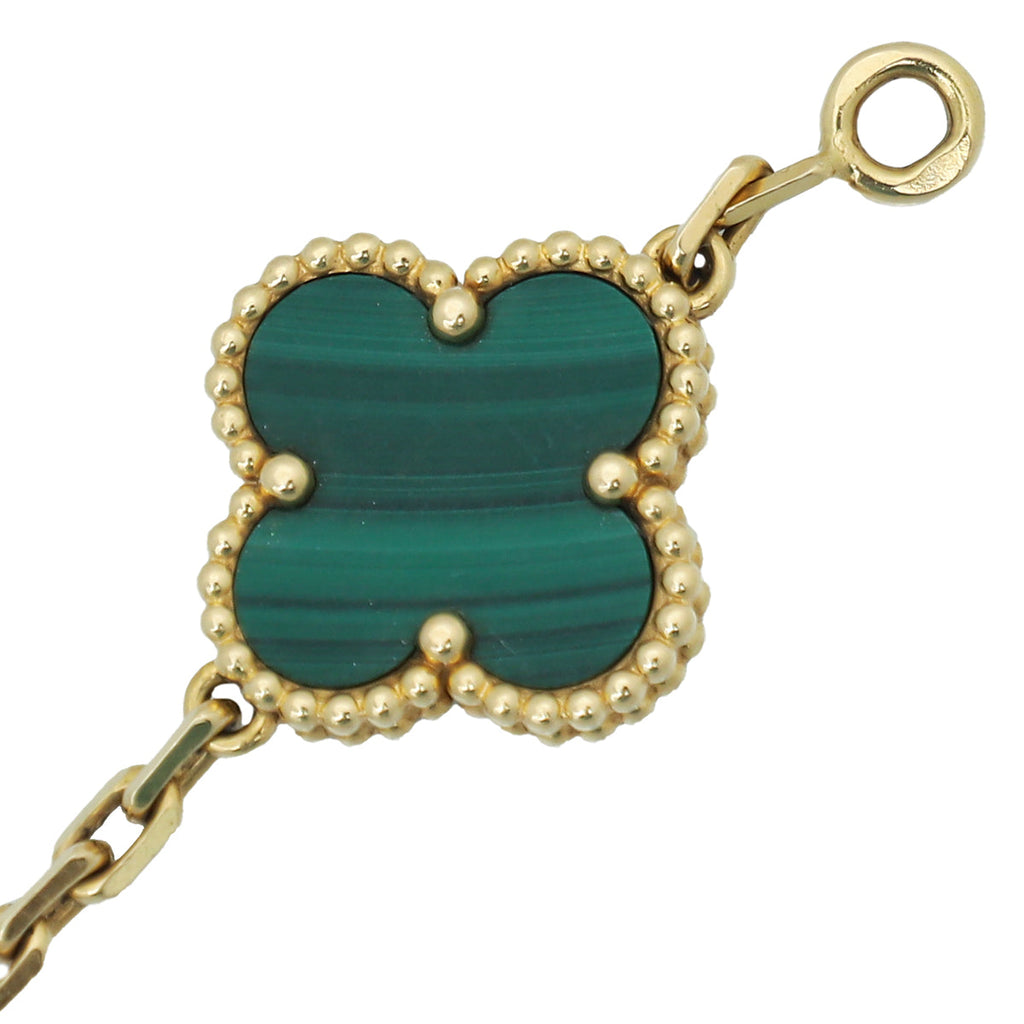 Van Cleef & Arpels 18K Yellow Gold 5 Motifs Malachite Vintage Alhambra Bracelet