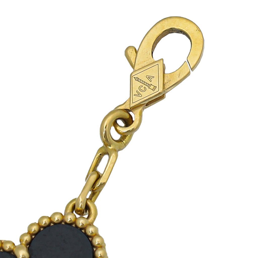 Van Cleef & Arpels 18K Yellow Gold Onyx 5 Motifs Vintage Alhambra Bracelet