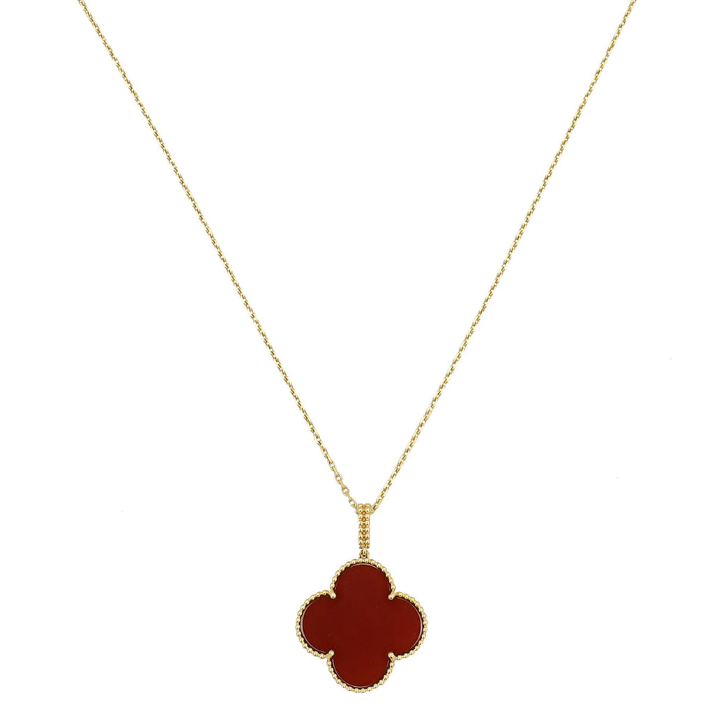 Van Cleef & Arpels 18K Yellow Gold Carnelian Magic Alhambra Pendant Long Necklace