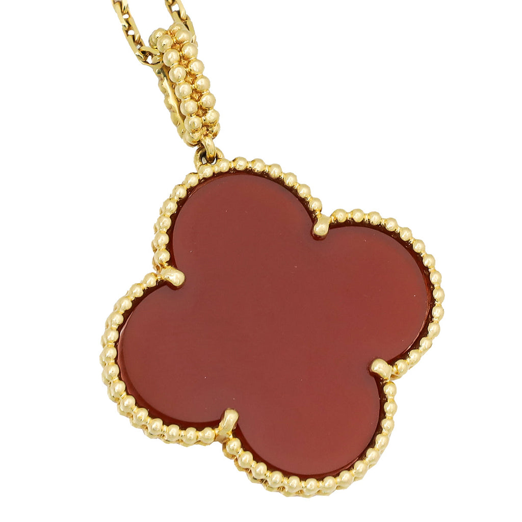 Van Cleef & Arpels 18K Yellow Gold Carnelian Magic Alhambra Pendant Long Necklace