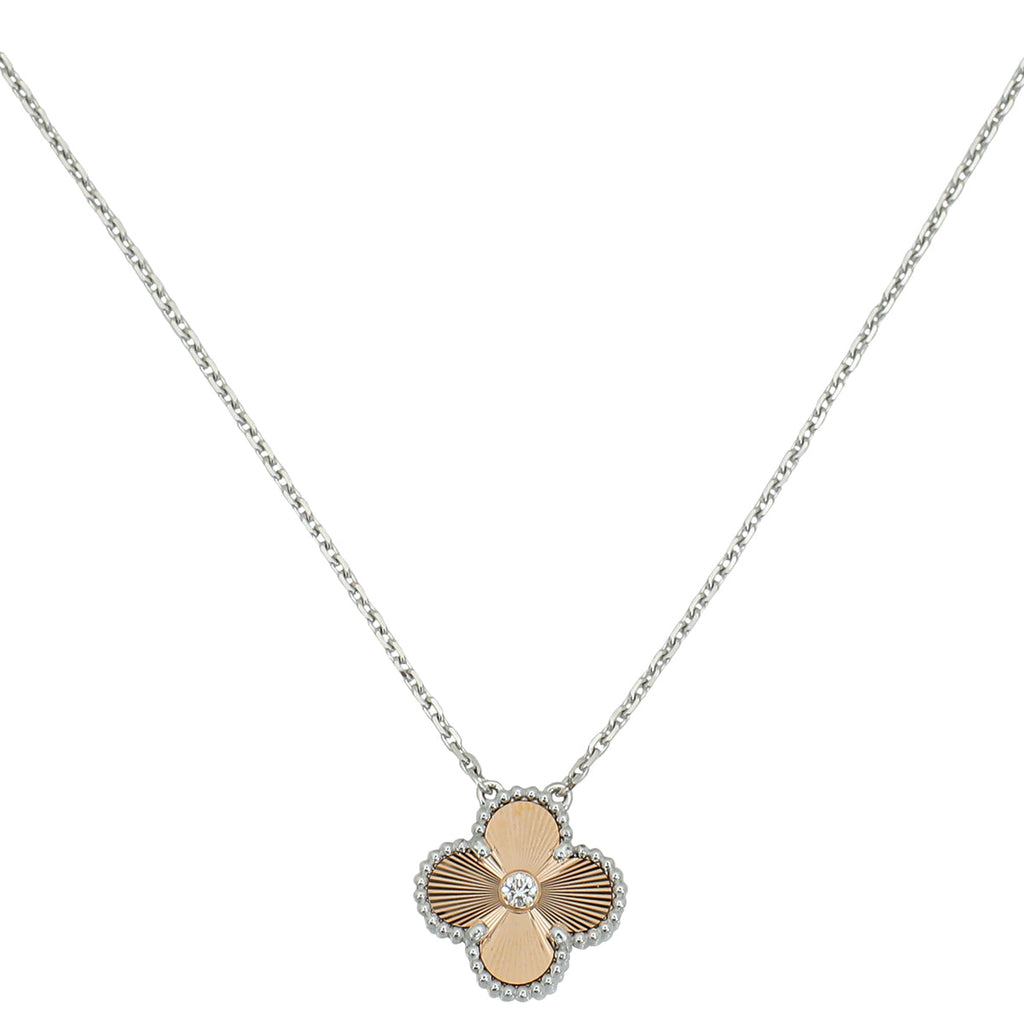Van Cleef & Arpels 18K Rose and White Gold Diamond Vintage Alhambra 2024 Holiday Pendant