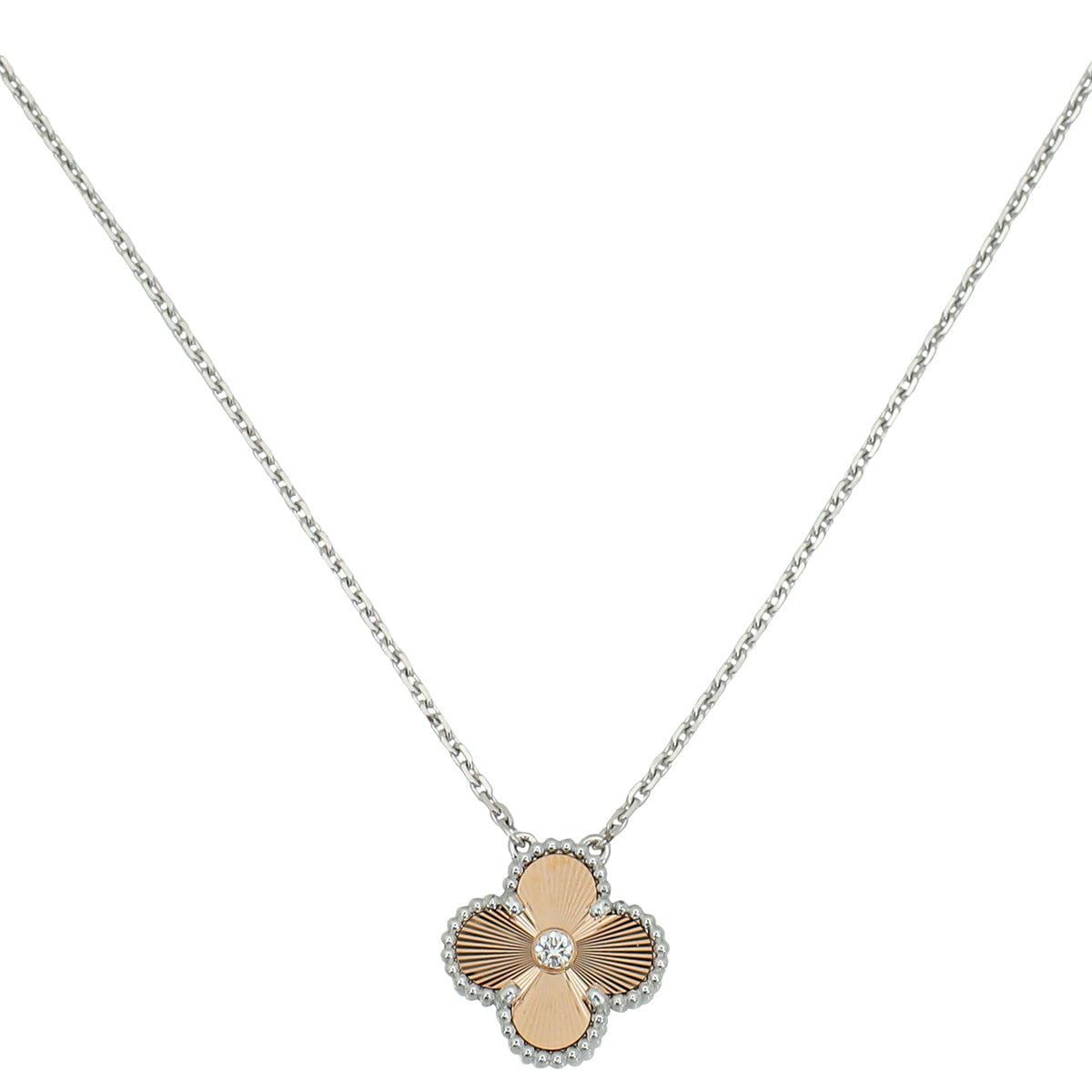 Van Cleef & Arpels 18K Rose and White Gold Diamond Vintage Alhambra 2024 Holiday Pendant