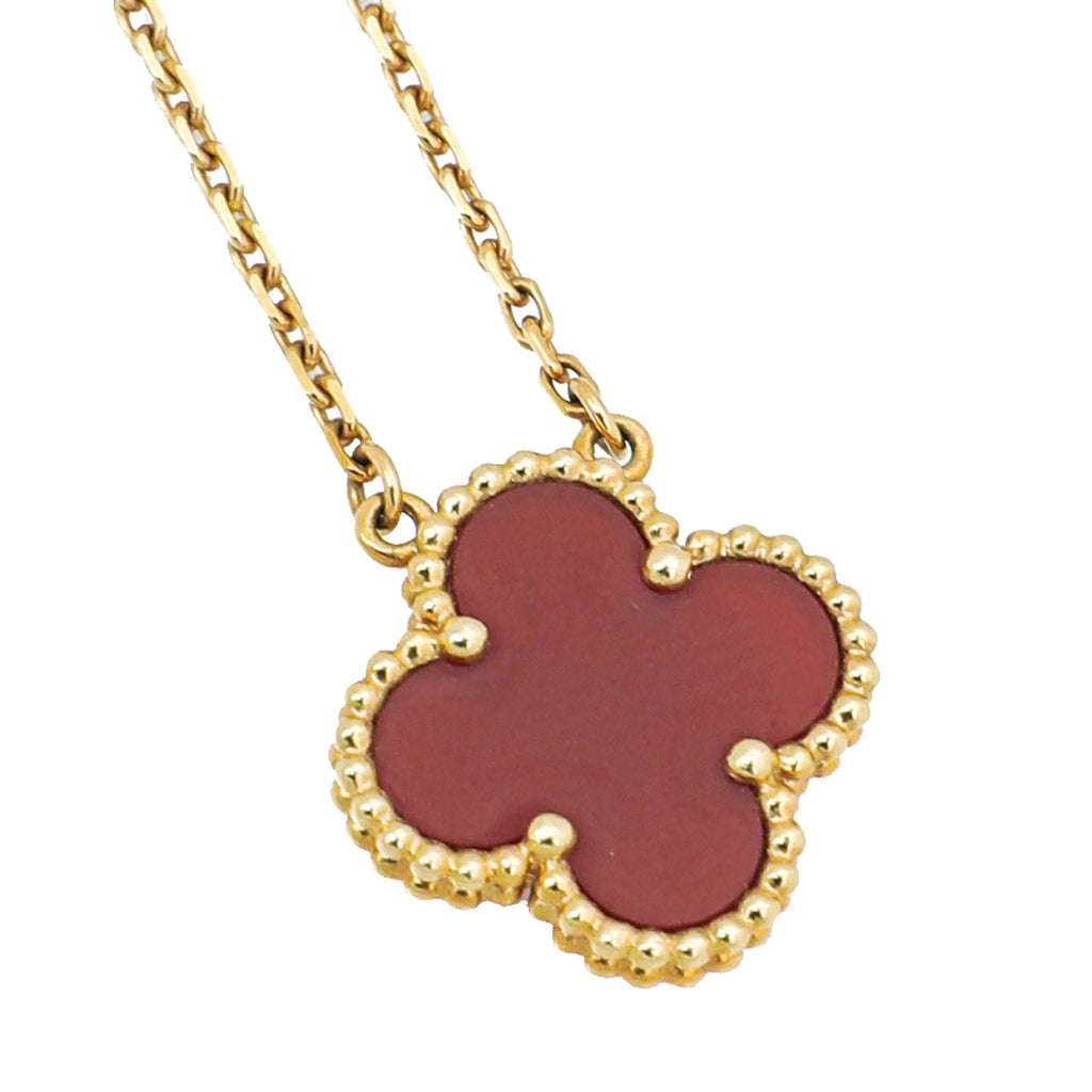 Van Cleef & Arpels 18K Yellow Gold Carnelian Vintage Alhambra Necklace