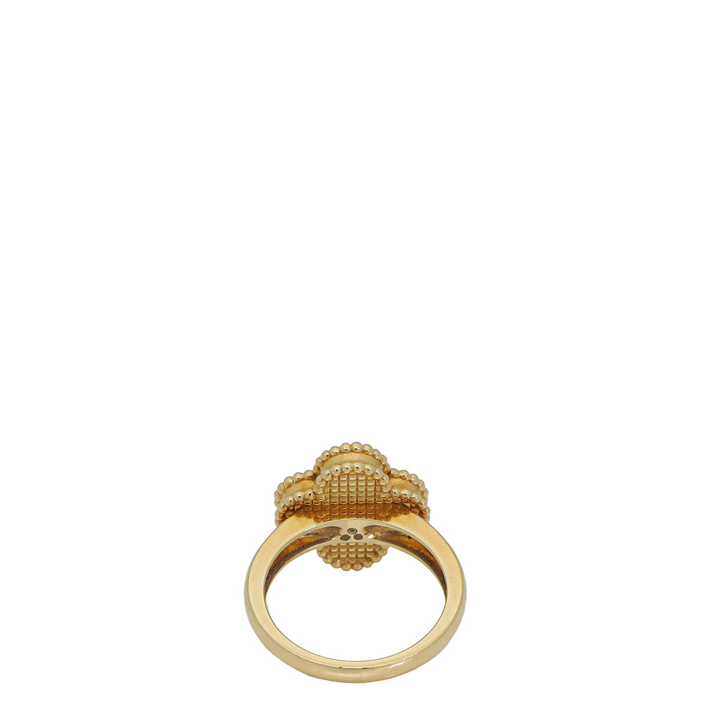 Van Cleef & Arpels 18K Yellow Gold MOP 1 Diamond Vintage Alhambra Ring 53