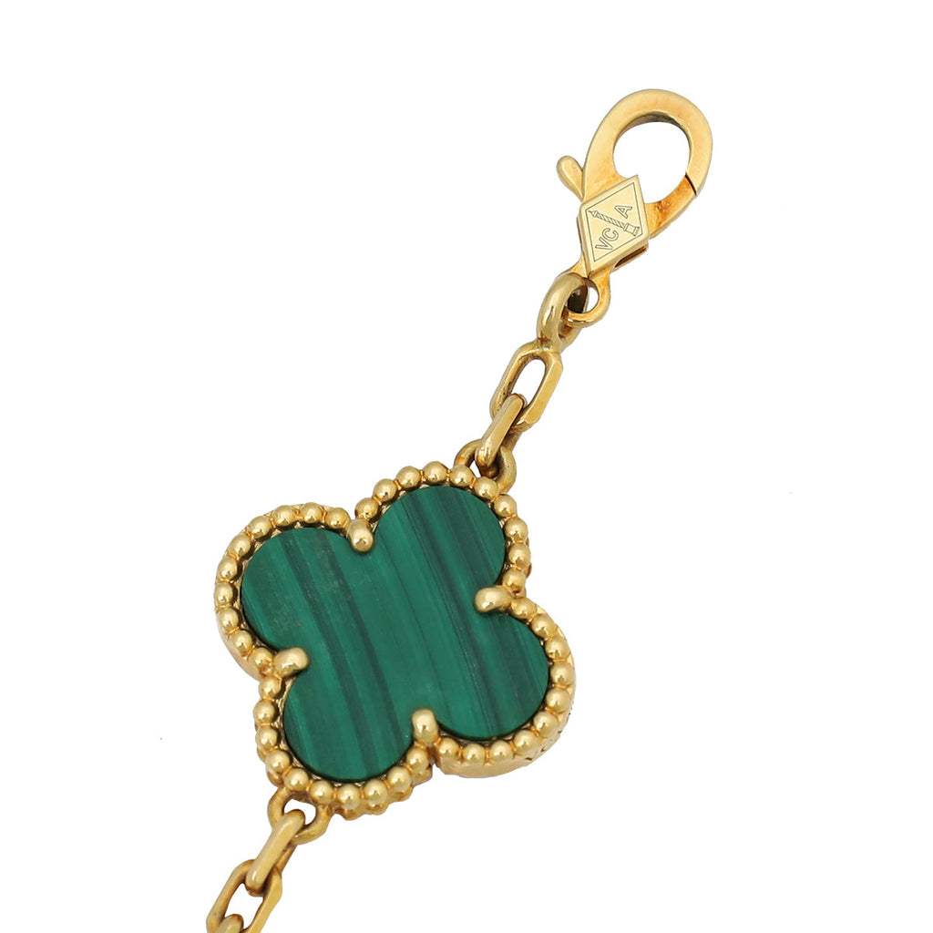 Van Cleef & Arpels 18K Yellow Gold 5 Motifs Malachite Vintage Alhambra Bracelet