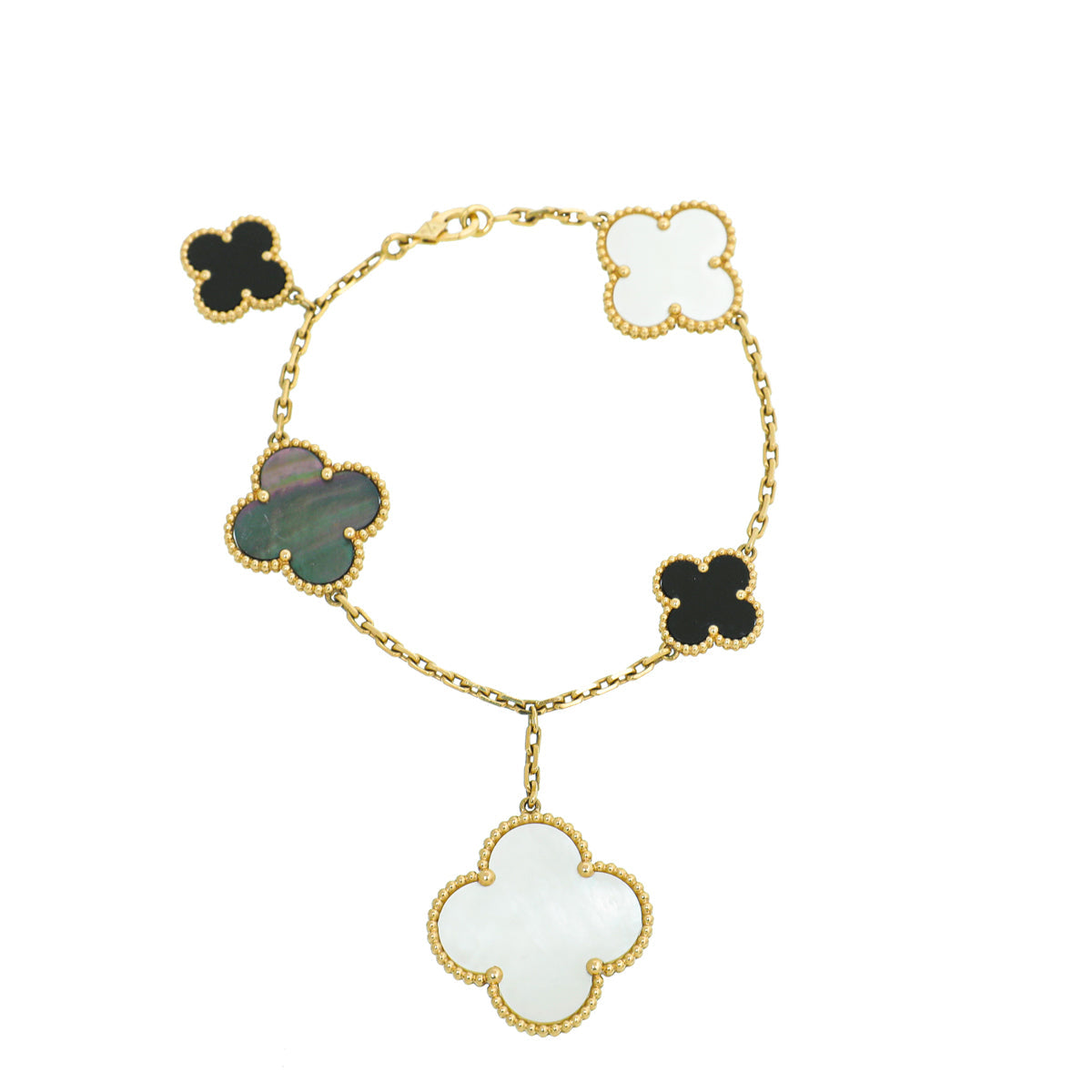 Van Cleef & Arpels 18K Yellow Gold MOP Onyx Magic Alhambra 5 Motifs Bracelet