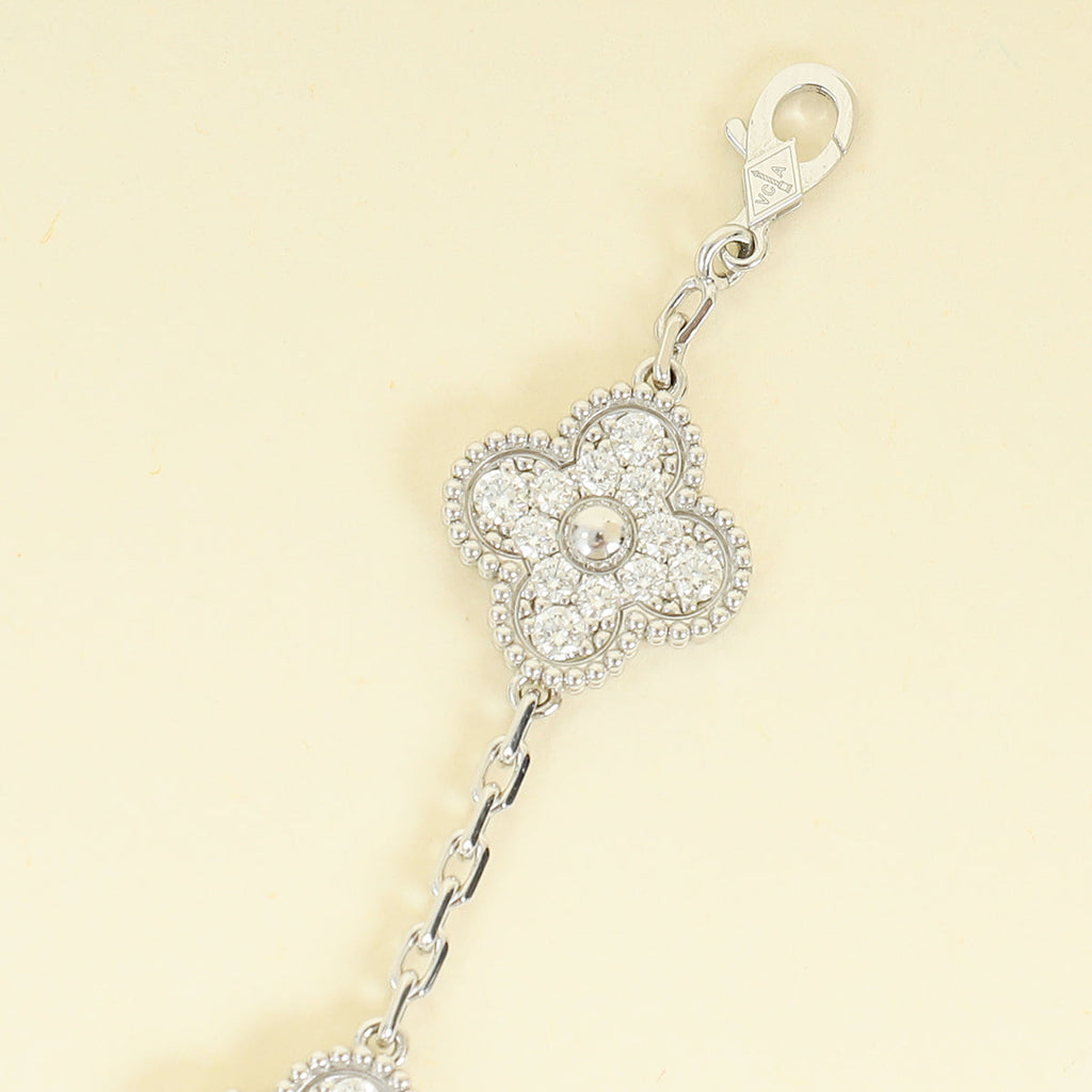 Van Cleef and Arpels 18K White Gold Vintage Alhambra 5 Motifs Diamond Bracelet
