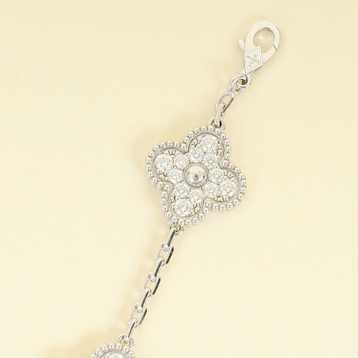 Van Cleef and Arpels 18K White Gold Vintage Alhambra 5 Motifs Diamond Bracelet