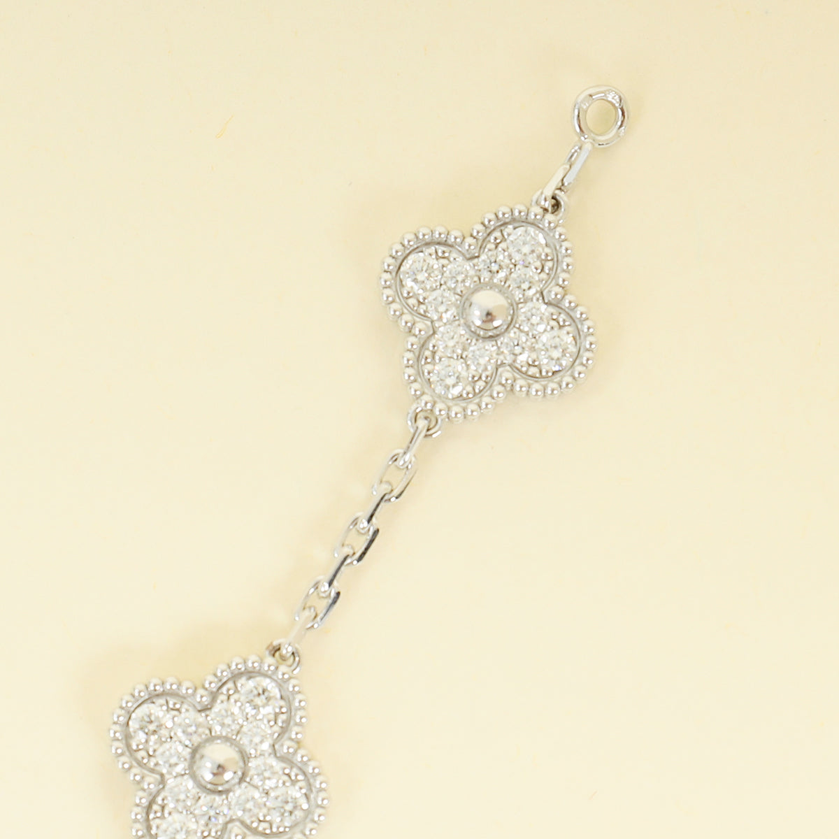 Van Cleef and Arpels 18K White Gold Vintage Alhambra 5 Motifs Diamond Bracelet